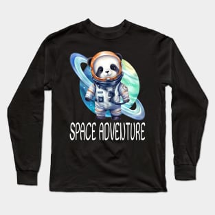 National Space Day space adventure Panda in Astronaut suit cute watercolor animal bear planet galaxy travel Long Sleeve T-Shirt